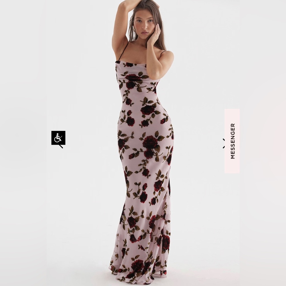 HOUSE OF CB SERENA PINK DEVORE MAXI DRESS